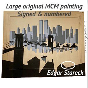 PHENOMENAL MCM ORIGINAL SIGNED NYC SKYLINE PAINTING  Edgar Starek Twin Towers🗽